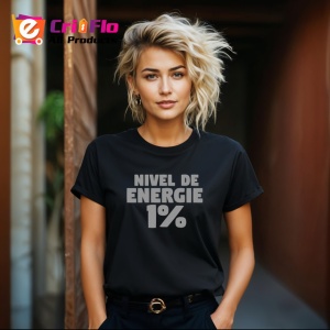 Tricou Nivel De Energie 1 La Suta Text Bold, din bumbac 100%, tricou negru Copii | Dama | Barbat - Img 8