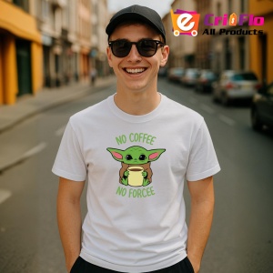 Tricou No Coffee No Force Baby Yoda, din bumbac 100%, tricou alb, Dama | Barbat - Img 4