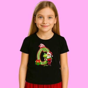 Tricou O Litere Craciun Cu Mos Si Grinch, din bumbac 100% Copii | Dama | Barbat - Img 2