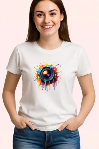 Tricou Obiectiv foto cu stropi de culoare fundal alb Copii | Dama | Barbat