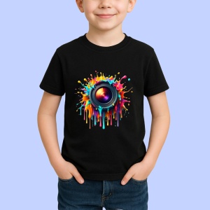 Tricou Obiectiv foto cu stropi de culoare fundal alb Copii | Dama | Barbat, culoare negru - Img 4