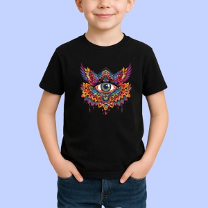 Tricou Ochi mandala armonie tribala cu aripi, Copii | Dama | Barbat , tricou negru - Img 2