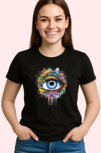 Tricou Ochi mandala curcubeu stropi acuarela, Copii | Dama | Barbat , tricou negru - Img 3
