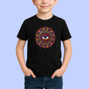 Tricou Ochi mandala miez lotus in flacari, Copii | Dama | Barbat , tricou negru - Img 2
