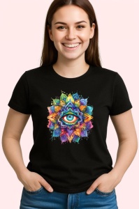 Tricou Ochi mandala prisma amestec acuarela, Copii | Dama | Barbat , tricou negru - Img 3