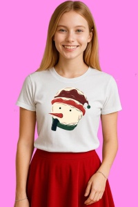 Tricou Om De Zapada Cu Esarfa Maro Si Caciula Tricotata, din bumbac 100%, tricou alb, Copii | Dama | Barbat - Img 1