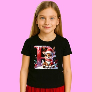 Tricou P Litera Craciun Cu Ren Si Fulgi, din bumbac 100% Copii | Dama | Barbat - Img 3