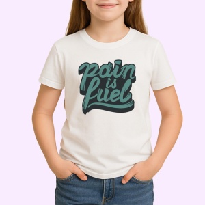 Tricou Pain Is Fuel Text Gri Stilizat V1, din bumbac 100% , tricou alb pentru Copii | Dama | Barbat - Img 2