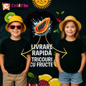 Tricou Papaya in val acvatic, Fructe, Copii | Dama, culoare negru - Img 6