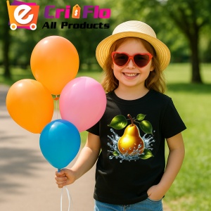 Tricou Para aurie si stropi limpezi, Fructe, Copii | Dama, culoare negru - Img 3
