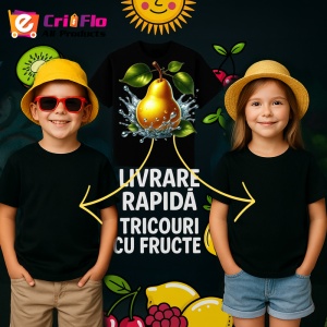 Tricou Para aurie si stropi limpezi, Fructe, Copii | Dama, culoare negru - Img 6