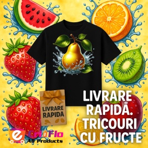 Tricou Para aurie si stropi limpezi, Fructe, Copii | Dama, culoare negru - Img 12