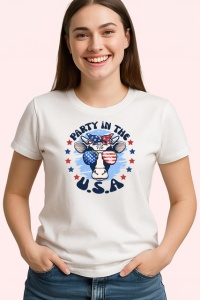 Tricou Party In The Usa Vaca Ochelari Steag, din bumbac 100% , tricou alb pentru Copii | Dama | Barbat - Img 3