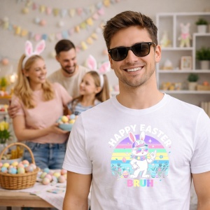 Tricou Paste 67 Bunny Easter Rainbow Pastel Bruh Cute, din bumbac 100%, tricou alb, Copii | Dama | Barbat - Img 5