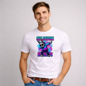 Tricou Paste 67 Bunny Six Seven Bruh Easter Meme, din bumbac 100%, tricou alb, Copii | Dama | Barbat - Img 2