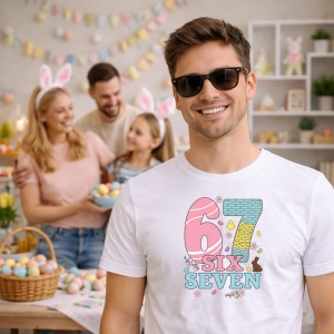 Tricou Paste 67 Pastel Six Seven Text Easter Cute, din bumbac 100%, tricou alb, Copii | Dama | Barbat - Img 5