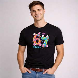 Tricou Paste 67 Text Six Seven Pastel Oua Colorate, din bumbac 100%, tricou negru, Copii | Dama | Barbat - Img 3