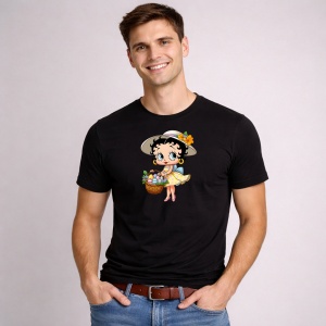 Tricou Paste Betty Boop Paste Cos Oua Colorate Vintage, din bumbac 100%, tricou negru, Copii | Dama | Barbat - Img 3