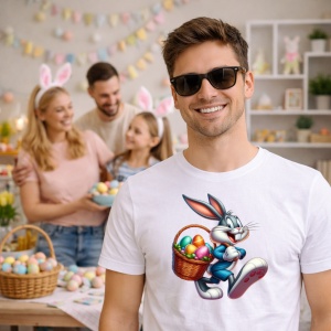 Tricou Paste Bugs Bunny Paste Cos Oua Colorate Clasic, din bumbac 100%, tricou alb, Copii | Dama | Barbat - Img 7