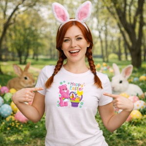 Tricou Paste Care Bears Paste Happy Easter Oua Colorate, din bumbac 100%, tricou alb, Copii | Dama | Barbat - Img 9