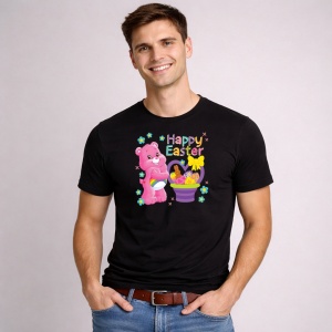 Tricou Paste Care Bears Paste Happy Easter Oua Colorate, din bumbac 100%, tricou negru, Copii | Dama | Barbat - Img 3
