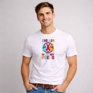 Tricou Paste Chillin With My Peeps Iepurasi Multicolor, din bumbac 100%, tricou alb, Copii | Dama | Barbat