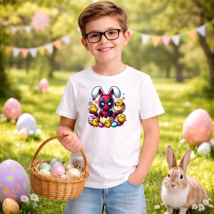 Tricou Paste Deadpool Iepuras Paste Oua Colorate Pui, din bumbac 100%, tricou alb, Copii | Dama | Barbat - Img 5