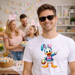 Tricou Paste Donald Duck Paste Iepuras Oua Colorate, din bumbac 100%, tricou alb, Copii | Dama | Barbat - Img 7