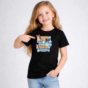Tricou Paste Easter Is More Fun With My Peeps Albastru Iepuras, din bumbac 100%, tricou negru, Copii | Dama | Barbat - Img 2