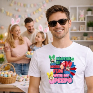 Tricou Paste Easter Is More Fun With My Peeps Iepurasi Colorati, din bumbac 100%, tricou alb, Copii | Dama | Barbat - Img 7