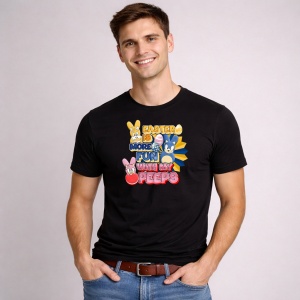 Tricou Paste Easter Is More Fun With My Peeps Iepurasi Roz, din bumbac 100%, tricou negru, Copii | Dama | Barbat - Img 3