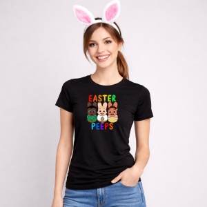 Tricou Paste Easter Peeps Stil Desen Animat, din bumbac 100%, tricou negru, Copii | Dama | Barbat