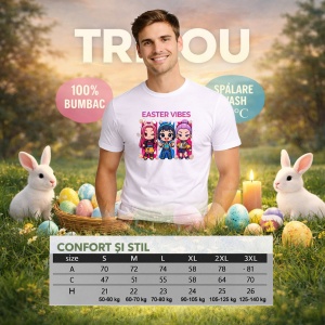 Tricou Paste Easter Vibes Kpop Girls Chibi Stil, din bumbac 100%, tricou alb, Copii | Dama | Barbat - Img 4