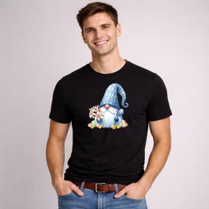 Tricou Paste Gnom Albastru Pastel Cu Flori Decor Cute, din bumbac 100%, tricou negru, Copii | Dama | Barbat - Img 2