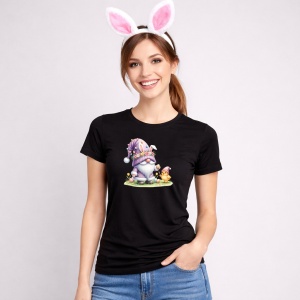 Tricou Paste Gnom Mov Pastel Cu Iepuras Si Pui Decor, din bumbac 100%, tricou negru, Copii | Dama | Barbat - Img 3