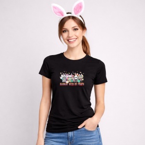 Tricou Paste Hangin With My Peeps Easter Horror Funny Crew, din bumbac 100%, tricou negru, Copii | Dama | Barbat