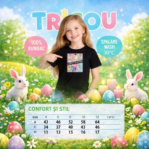 Tricou Paste Happy Easter Kpop Hunters Boys Pastel Style, din bumbac 100%, tricou negru, Copii | Dama | Barbat - Img 4