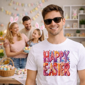 Tricou Paste Happy Easter Text Colorat Bubble Pastel, din bumbac 100%, tricou alb, Copii | Dama | Barbat - Img 7