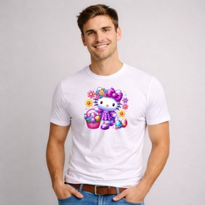 Tricou Paste Hello Kitty Paste Cos Oua Colorate Florale, din bumbac 100%, tricou alb, Copii | Dama | Barbat - Img 1
