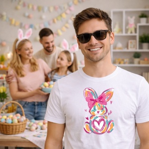 Tricou Paste Iepuras Colorat Artistic Cu Inima Pastel Cute, din bumbac 100%, tricou alb, Copii | Dama | Barbat - Img 7