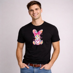 Tricou Paste Iepuras Colorat Artistic Cu Inima Pastel Cute, din bumbac 100%, tricou negru, Copii | Dama | Barbat - Img 3