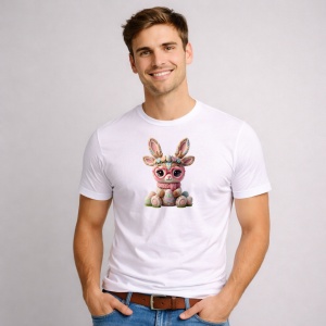 Tricou Paste Iepuras Crosetat Pastel Cu Oua Colorate Cute Kawaii, din bumbac 100%, tricou alb, Copii | Dama | Barbat - Img 3