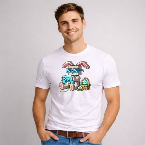 Tricou Paste Iepuras Gamer Masina Paste Oua Colorate, din bumbac 100%, tricou alb, Copii | Dama | Barbat - Img 3