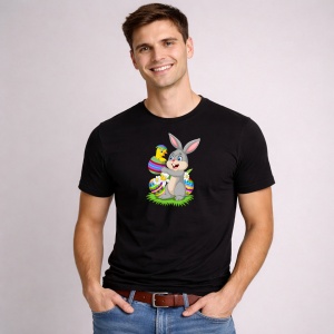 Tricou Paste Iepuras Gri Paste Oua Colorate Decor, din bumbac 100%, tricou negru, Copii | Dama | Barbat - Img 2