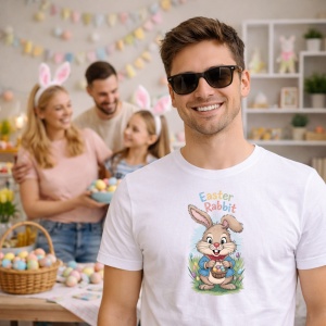 Tricou Paste Iepuras Paste Easter Rabbit Stil Ilustratie, din bumbac 100%, tricou alb, Copii | Dama | Barbat - Img 7