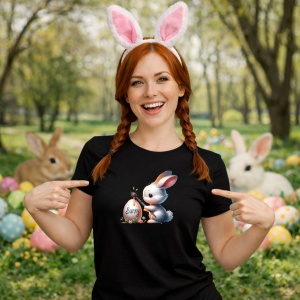 Tricou Paste Iepuras Paste Lumina Bunny Ou Decorativ, din bumbac 100%, tricou negru, Copii | Dama | Barbat - Img 9