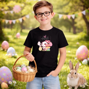 Tricou Paste Iepuras Paste Ou Colorat Ilustratie Sweet, din bumbac 100%, tricou negru, Copii | Dama | Barbat - Img 5