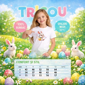 Tricou Paste Iepuras Paste Ou Colorat Inimioare Cute, din bumbac 100%, tricou alb, Copii | Dama | Barbat - Img 4