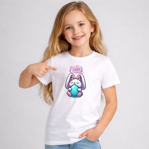 Tricou Paste Iepuras Paste Ou Colorat Kawaii Happy Easter, din bumbac 100%, tricou alb, Copii | Dama | Barbat - Img 2