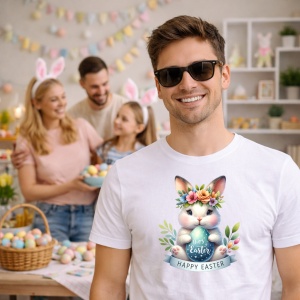 Tricou Paste Iepuras Paste Ou Decorativ Happy Easter Flori, din bumbac 100%, tricou alb, Copii | Dama | Barbat - Img 7